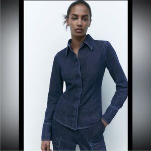 Zara fitted denim jean button up top